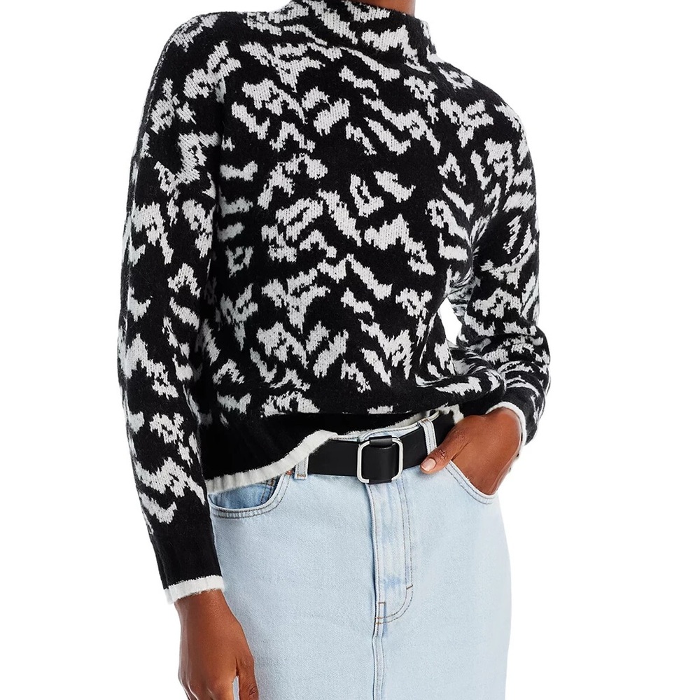 Aqua Black and White Women's Mock Neck Sweater